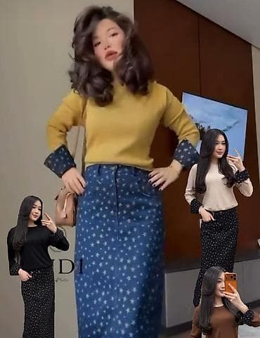 Башка кийим-кече: Женский комплект: джемпер + юбка миди со звёздным принтом. Описание — 2