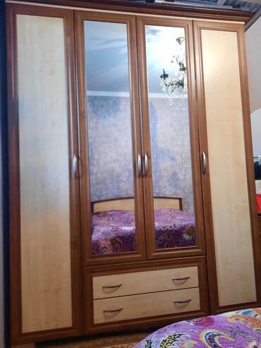 спальную стенку с кроватью: Спальный гарнитур, Б/у, С матрасом, Комод, Двуспальная кровать, Самовывоз — 3