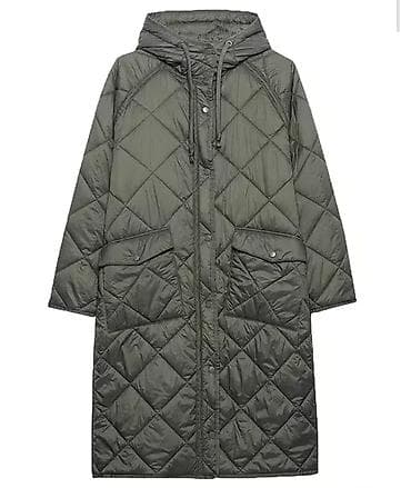 Пальто, Осень-весна, Стеганый, Длинная модель, С капюшоном, M, L