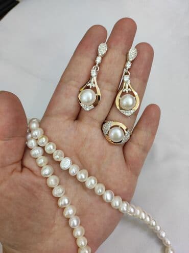 свадебные платья от производителя: Серебряный Комплект + Бусы жемчуг серебро напыление золото 925 пробы — 1