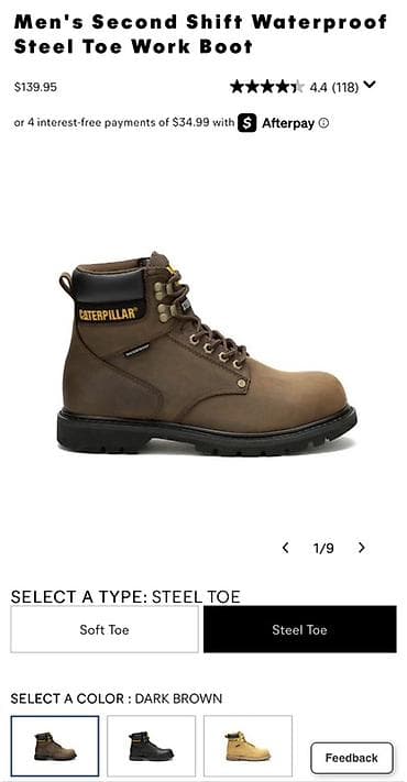 Мужские рабочие ботинки Caterpillar Second Shift Waterproof Steel Toe