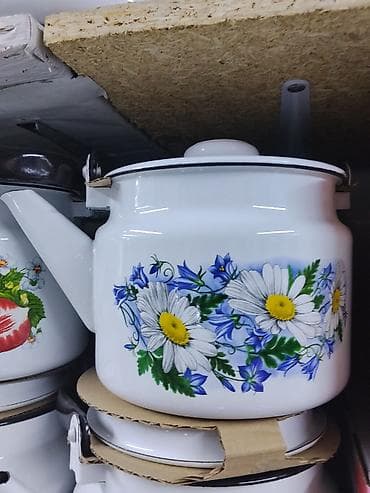 fire maple: Эмалированный чайник с крышкой, белый, с цветочным рисунком (ромашки и — 2