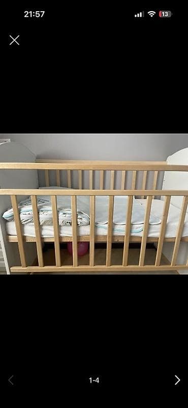 детский койноктор: Балдар үчүн кошумча коюлган керебет, Дөңгөлөктүү, түсү - Ак — 1