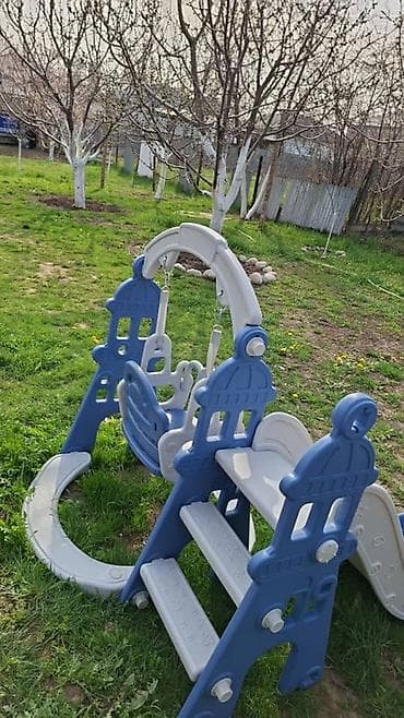 детские ходунок: Детский игровой комплекс 2-в-1: горка + качели - Компактный — 4