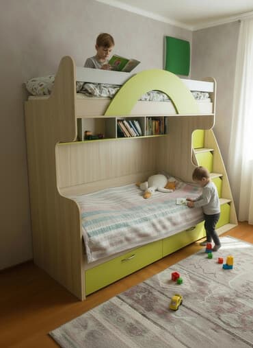 две кровати с матрасами: Двухъярусная кровать с двумя матрасами (Lina) Нижнюю кровать можно — 2