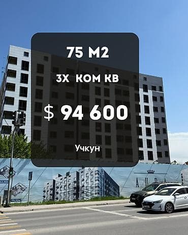 3 комнаты, 75 м², Элитка, 2 этаж, ПСО (под самоотделку)