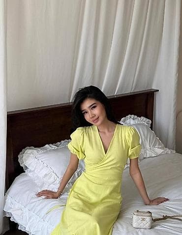 Личные вещи: Повседневное платье, Лето, Длинная модель, Лен, На запах, S — 3