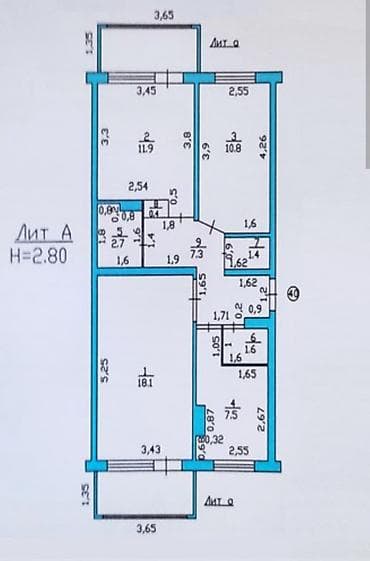 105: 3 комнаты, 61 м², 105 серия, 3 этаж, Старый ремонт — 1