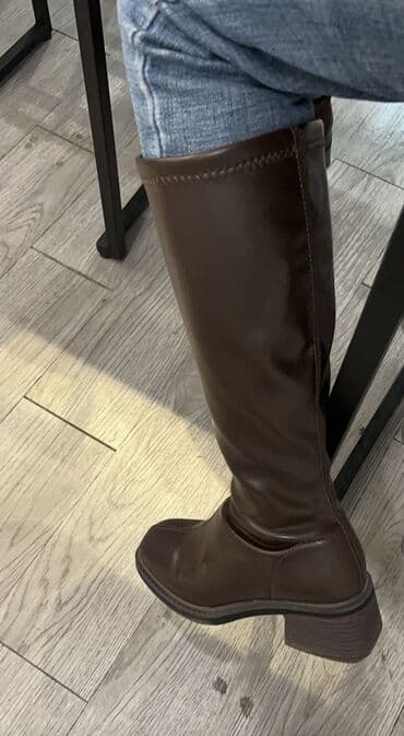 женские зимние сапоги из натуральной кожи и меха: Женские высокие сапоги,коричневые - Материал верха: гладкая кожа — 4