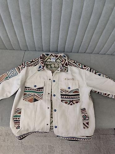 демисезонное пальто: Рубашка-куртка с этническим орнаментом - Цвет: молочно-белый с — 1