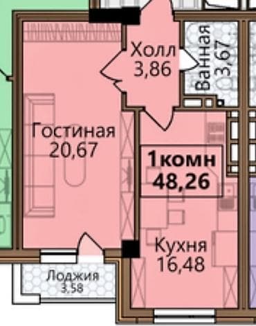 1 комната, 47 м², Асанбай мкр Элитка, 2 этаж, ПСО (под самоотделку) — 3