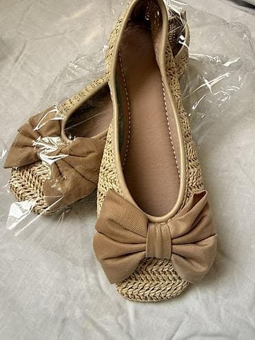 Туфли: Женские плетёные балетки из конопли/соломки в натуральном бежевом — 1