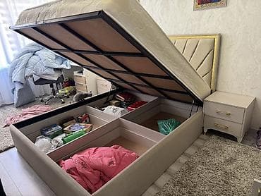 кровать с подъёмным механизмом: Двуспальная кровать, Новый, С мягким изголовьем, длина - 200 см — 2