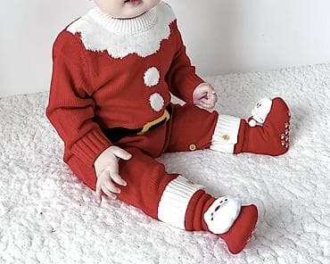 Жаш балдардын бут кийими: Детский новогодний вязаный костюм «Санта» - Комплект: комбинезон + — 1