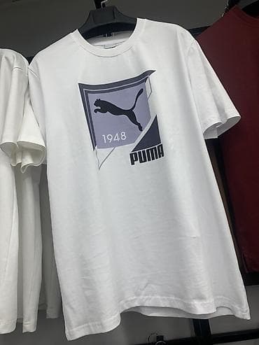 red centr: Футболка Puma мужская, белая. - Классический крой с круглым вырезом — 1