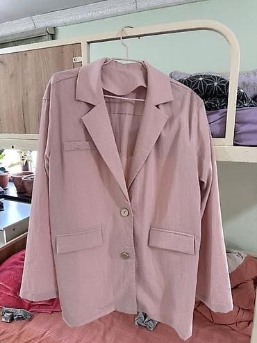 женские пиджаки с баской: Женский жакет свободного кроя, пудрово-розовый - Классический прямой — 1