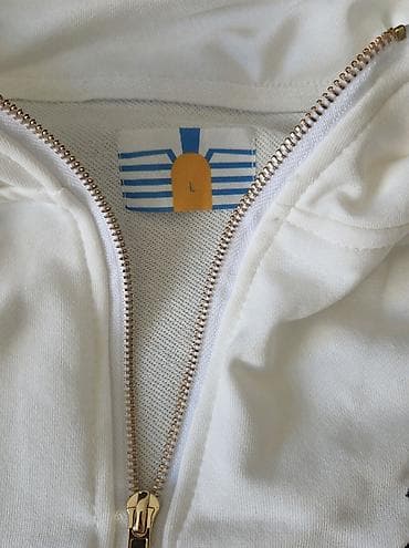 мужской свитер в полоску: Белый zip Jeffry Epstein с длинными рукавами, НА ФОТО ЧУТКА РАЗМЫТО — 5