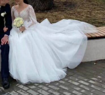 свадебное платье б у: Свадебное платье, M, Со шлейфом, А-силуэт, Россия, Камни Swarovski, Б/у — 3