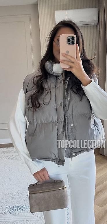 Стеганый женский пуховый жилет - Цвет: серо‑taupe - Крой