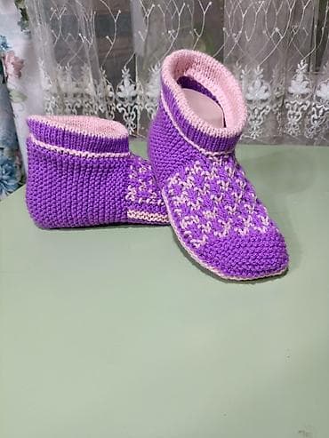 шапки норковые: Вязаные тапочки -носочки 🩵🩷💜 ручная работа — 7