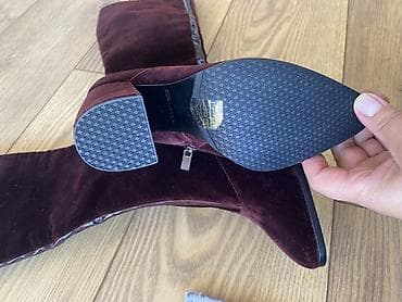 Мокасины и лоферы: Бордовые женские сапоги Ekoniка из бархата - Материал верха: мягкий — 1