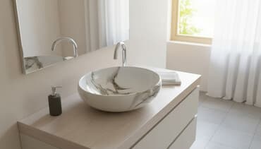 столешница из стекла: Ванна үчүн раковина, Тегерек формасы, Материалы: Керамика, Өлчөмү: 60 x 40 см — 1