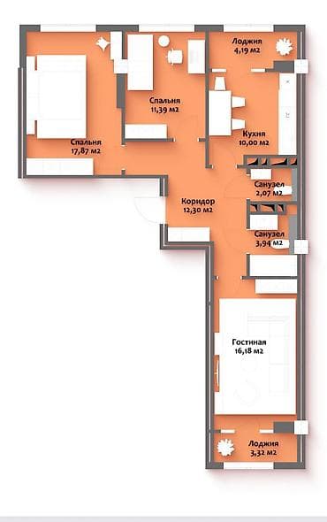 жантошева: 3 комнаты, 80 м², Мед Академия Элитка, 4 этаж, ПСО (под самоотделку) — 5