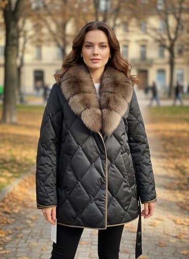 tech fleese: Max Mara — утеплённое стёганая куртка с натуральным мехом - Цвет — 1