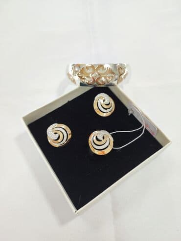 свадебные наборы ручной: Серебряный комплект + Билерик Серебро 925 с напылением золото — 5