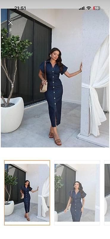 Платье-рубашка миди из тонкого денима темно-синего цвета. -