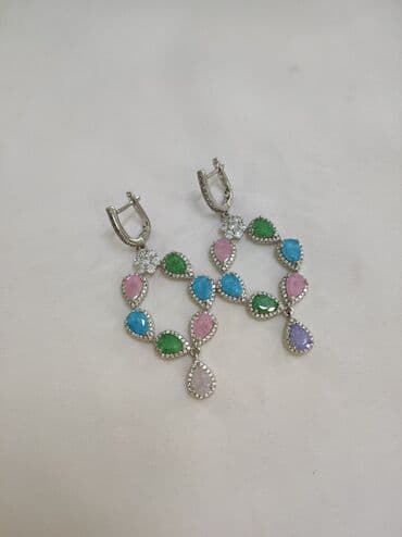 украшение шампанского для свадьбы: Серебряные серьги, Проба 925, Женские, Новый — 3