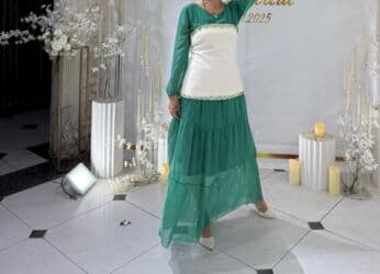 зеленое платье большого размера: Вечернее платье, А-силуэт, Длинная модель, Шифон, С рукавами, M — 1