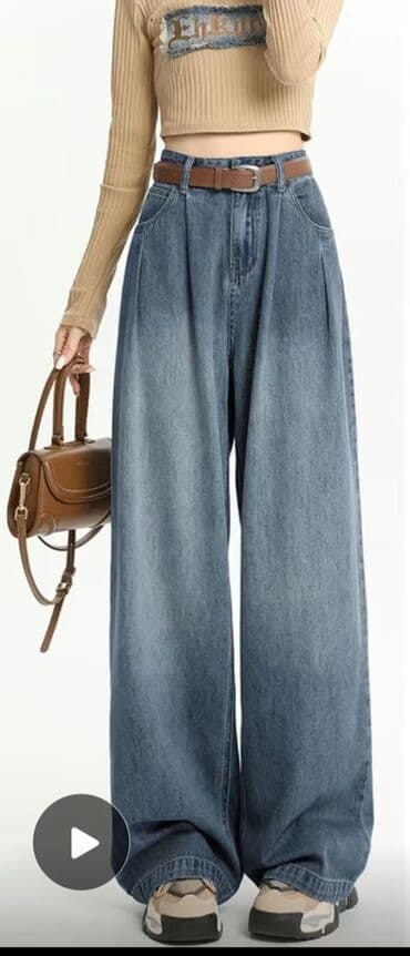 Джинсы, Палаццо, Китай, Высокая талия, 3XL