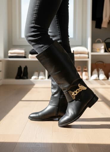 женские зимние сапоги из натуральной кожи и меха: Женские высокие сапоги из чёрной высококачественной мягчайшей кожи с — 1