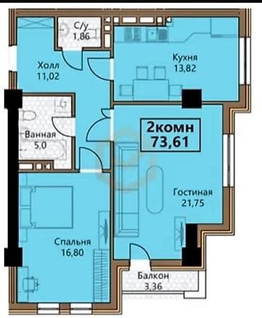 elegance stroy: 2 комнаты, 73 м², Элитка, 11 этаж, Готовая ПСО (под самоотделку) — 1