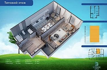 1: 1 комната, 52 м², Нижний Джал (Джал-23) Элитка, 13 этаж, ПСО (под самоотделку) — 5