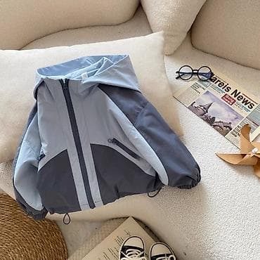 кастюм спортивный: Детская ветровка с капюшоном - Цвет: двухцветная гамма серо-голубых — 3