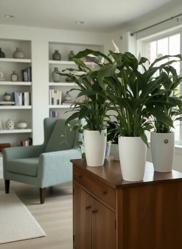 Спатифиллум (Spathiphyllum) в декоративных кашпо - Крупные, пышные