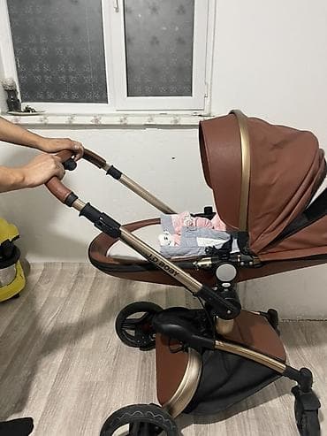 Коляскалар: Универсальная детская коляска 3 в 1 JD Baby (коричневая эко‑кожа) — 2