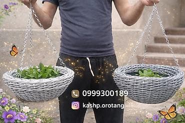 Комнатные растения: Подвесные плетёные кашпо - Материал: прочное плетение (имитация лозы) — 2