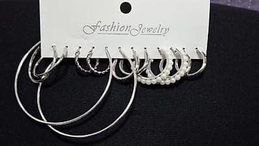 кольцо серьги: Набор Fashion Jewelry — комплект из нескольких пар в серебристом — 3