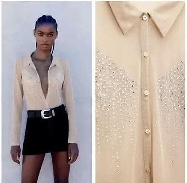 pull and beer: Прозрачная рубашка Zara из сетчатого шифона телесно-бежевого оттенка — 2