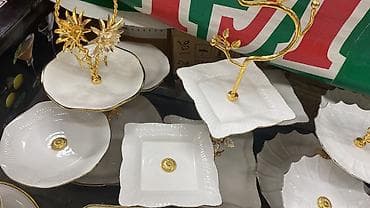 торт заказ: Этажерки для фруктов и сладостей из белой керамики с золотистым — 6