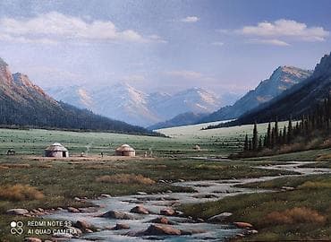 камандирские часы: Картина маслом «Горная долина с рекой» - Авторская живопись на — 9