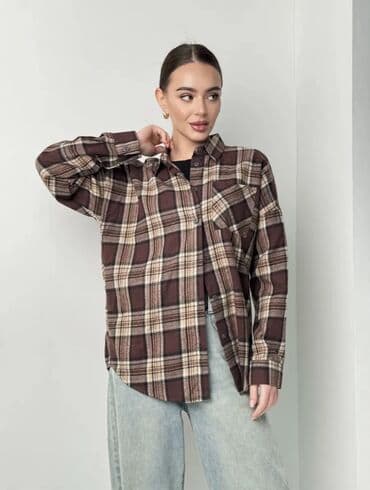 рубашка в клетку: Рубашка, Классическая модель, Оверсайз, В клетку, Made in KG — 3