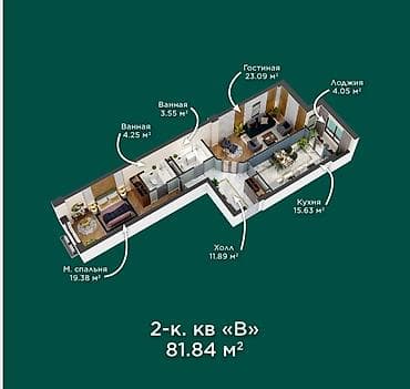 жк archa: 2 комнаты, 84 м², Элитка, 11 этаж, Готовая ПСО (под самоотделку) — 2