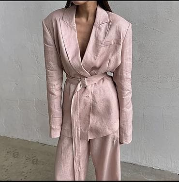 Брючный костюм, Прямые, Пиджак, Китай, Лен, Лето — 3