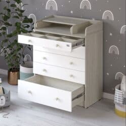 детская кроватка с комодом и пеленальным столиком: Бала үчүн комод, Жаңы, Бөбөктөр үчүн кийим алмаштыруучу үстөлү бар, ЛДСП, түсү - Ак — 5
