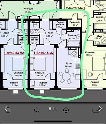 1 комната, 49 м², Южная Магистраль Элитка, 6 этаж, ПСО (под самоотделку) — 5