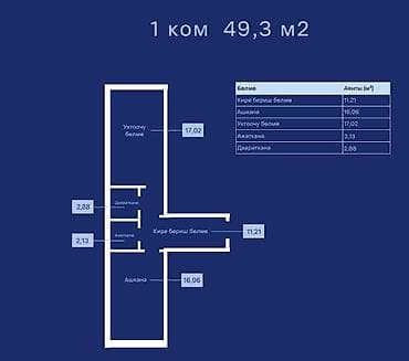 1 комната, 48 м²
